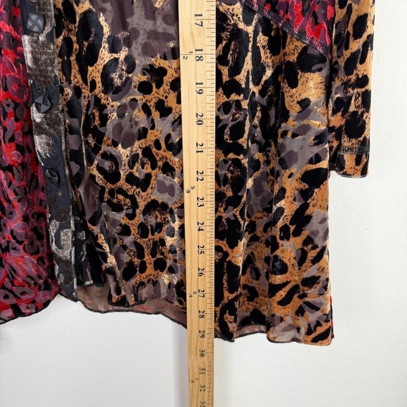 Ali Miles Velvet Animal Leopard Print Button Up Tunic Top Artsy Colorful Size M - Picture 8 of 12